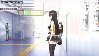 A stranger on the subway brought a finger to orgasm a modest girl in the anime