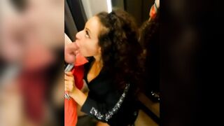 Curly-haired Princess Jasmine make blowjob and swallow sperm in the fitting room