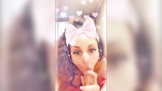 18-year-old mulatto juicy sucks dick, filming on selfie with virtual mask