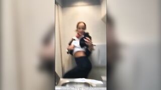 Stewardess shows big naked tits and pussy on the phone camera in the toilet