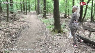 German girl Lara CumKitten fucked in doggystyle  in the forest with buttplug leopard suit