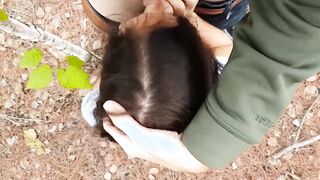 The mushroom picker put a dick in the mouth of a brunette in a coniferous forest