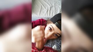 Fucked from behind and facialized blowjob lover Kawaii Girl in a cap