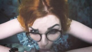 Redhead Deepbunnyhole with glasses from Russia sucks dick on her knees in the shower