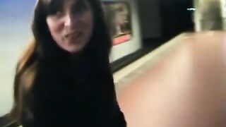 A man fucked a whore in the mouth and fucked her on an empty subway platform