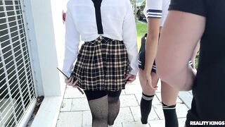 Cosplayers in school uniforms agree to a threesome with Oliver Flynn